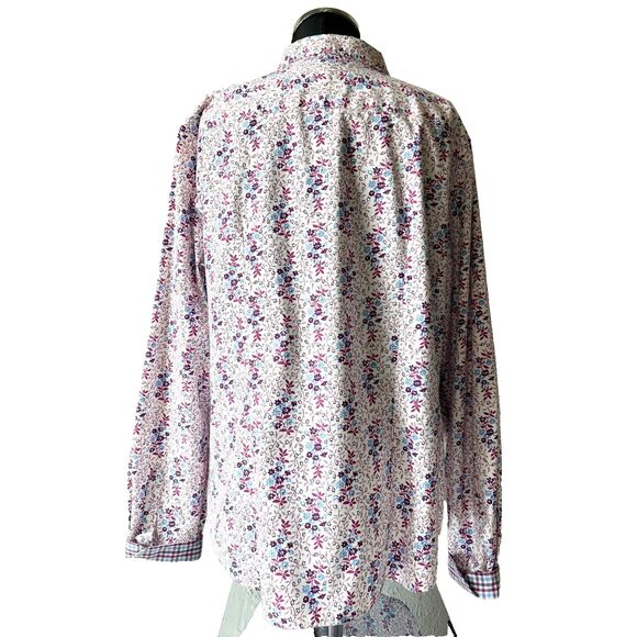 LL Bean Purple Blue White Floral Button-Front Shirt Long Sleeve-Women's Large - Picture 6 of 13